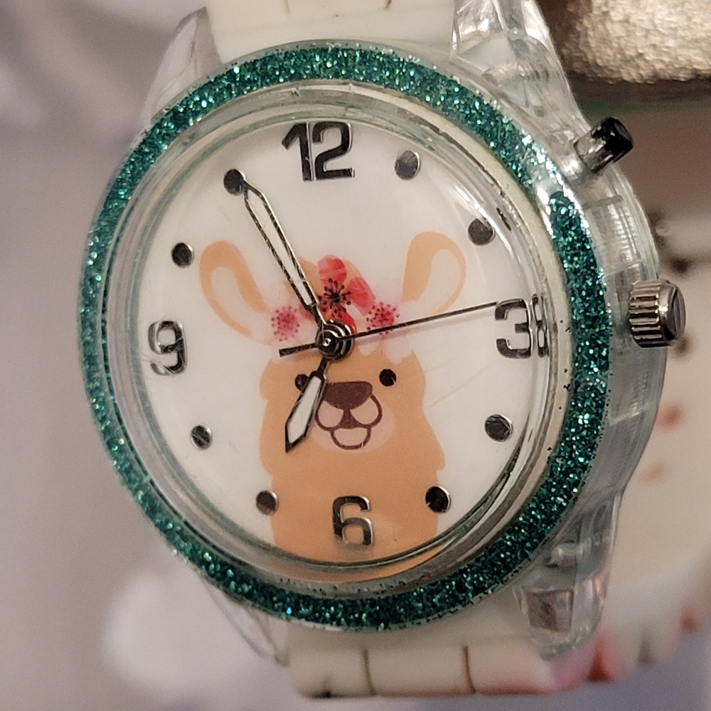 Floral Llama Wrist Watch Floral Silicone Band ACCUTIME Size Child / Small Wrist